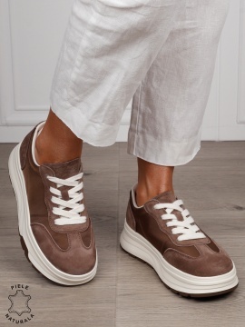Pantofi Casual damă piele naturala intoarsa cu textil CRL1578 KHAKI - Img 2