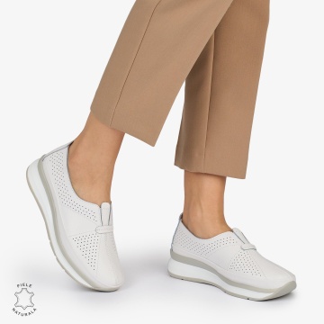PANTOFI CASUAL Dama Piele Naturala USOR INALTA CRL1050 Culoare: ALB - Img 3