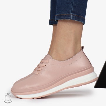 PANTOFI CASUAL Dama Piele Naturala USOR INALTA CRL1051 Culoare: ROZ - Img 2