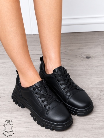 Pantofi casual dama Ppremium din piele naturală CRL1818 NEGRU - Img 2