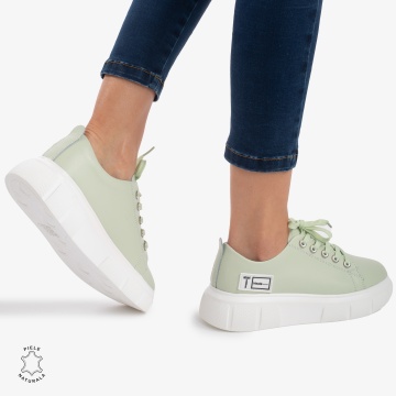 Pantofi Casual de dama din Piele naturala CRL0527 Verde - Img 3