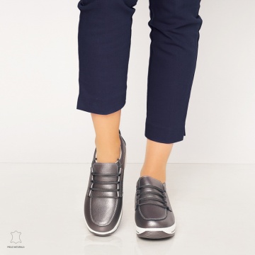 Pantofi casual de dama din piele naturala cu talpa groasa CRL0005 Pewter - Img 2