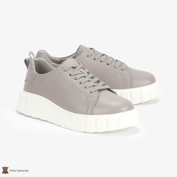 Pantofi Casual de dama din Piele naturala cu talpa groasa CRL0492 GRI