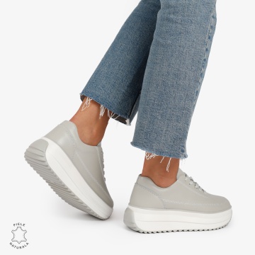 Pantofi Casual de dama din Piele Naturala cu talpa Inalta CRL1201Gri - Img 3