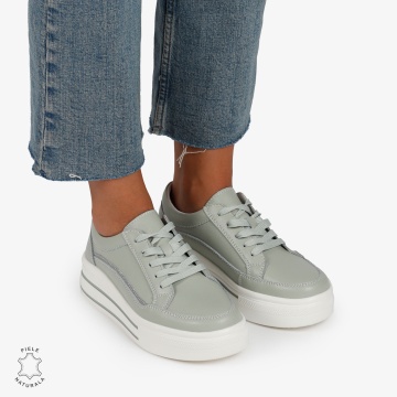 Pantofi Casual de dama din Piele Naturala cu talpa inalta si Dungi CRL1203 Barilla - Img 2