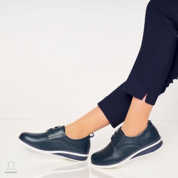 Pantofi casual de dama din piele naturala cu talpa plata CRL0011 BLEUMARIN - Img 2