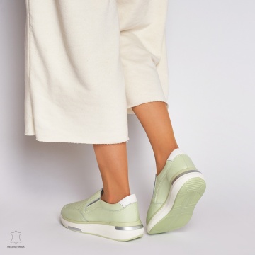 Pantofi casual de dama din piele naturala cu talpa platforma CRL0015 Verde - Img 4