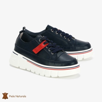 Pantofi Casual de dama din Piele naturala Interior confortabil CRL0488 Bleumarin - Img 1