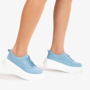 Pantofi Casual de dama din Piele Naturala Intoarsa CRL0567 ALBASTRU - Img 2