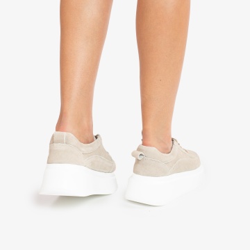 Pantofi Casual de dama din Piele Naturala Intoarsa CRL0567 BEJ - Img 3