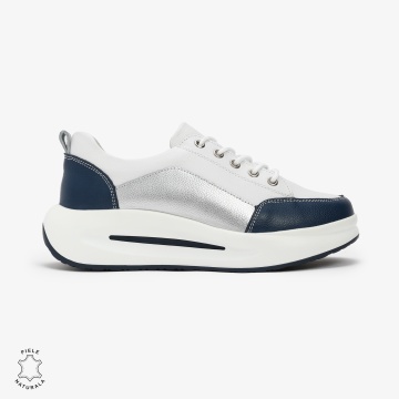 Pantofi Casual de dama din Piele Naturala Multicolor CRL0571 BLEUMARIN CU ALB - Img 2