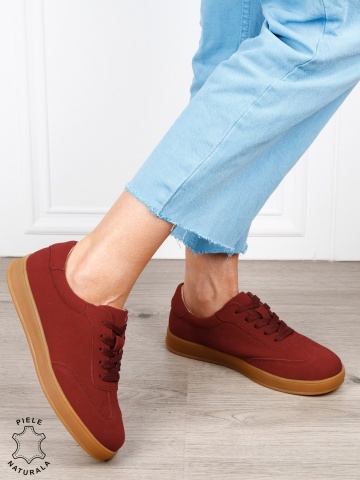 Pantofi casual din piele naturală întoarsă cu design clasic și talpă confortabilă CRL1808 BORDO - Img 2