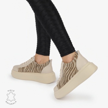 Pantofi casual piele naturala cu Imprimeu Leopard CRL1305 BEJ - Img 3