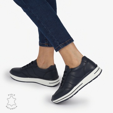 PANTOFI CASUAL Piele Naturala CU INCHIDERE SIRET SI MODEL PE TALPA CRL1303 BLEUMARIN - Img 2