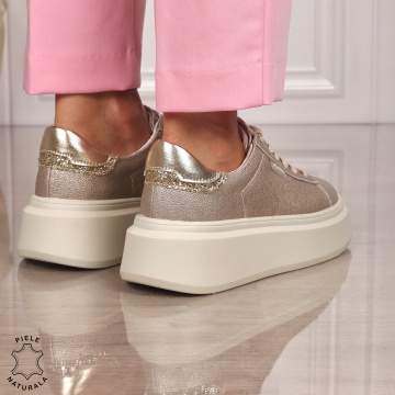Pantofi CASUAL PIELE NATURALA CU SIRET CRL1449 AURIU - Img 2