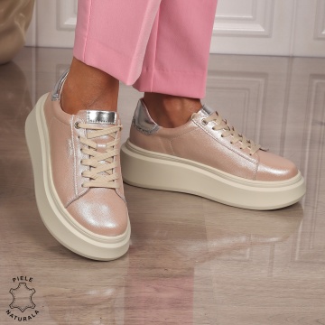 Pantofi CASUAL PIELE NATURALA CU SIRET CRL1449 ROZ - Img 4