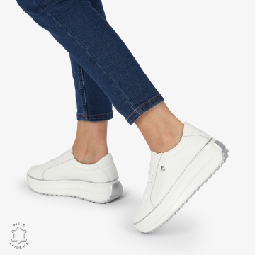 Pantofi CASUAL PIELE NATURALA cu talpa inalta CRL1275 Alb - Img 3