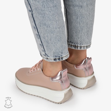 Pantofi CASUAL PIELE NATURALA cu TALPA INALTA CRL1291 ROZ - Img 3
