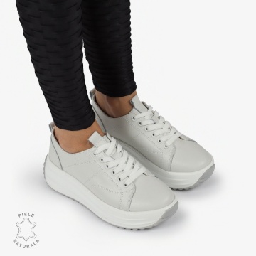 Pantofi casual piele naturala cu talpa inalta CRL1307 ALB - Img 4
