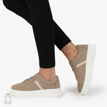 Pantofi CASUAL PIELE NATURALA Intoarsa cu linii decorative CRL1270 Khaki - Img 4