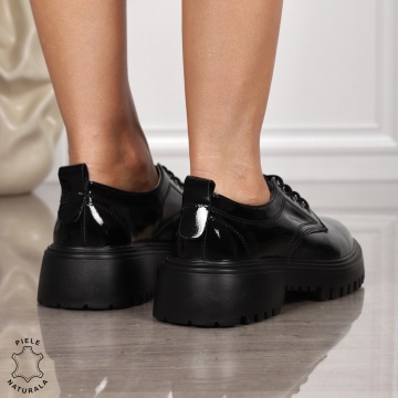 Pantofi casual piele naturala LUCIOASA CRL885 NEGRU LUCIOS - Img 3