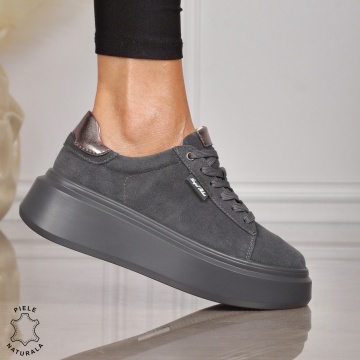 Pantofi CASUAL PIELE NATURALA robusti CRL1451 GRI - Img 2