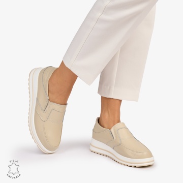 Pantofi dama casual piele naturala, Slip-On CRL878 BEJ - Img 2