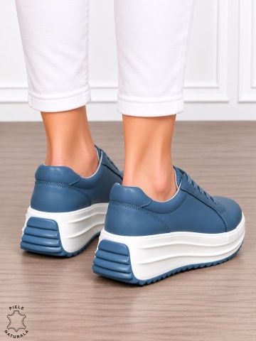 Pantofi damă din piele naturală cu stil urban și finisaje elegante CRL1907 ALBASTRU - Img 3