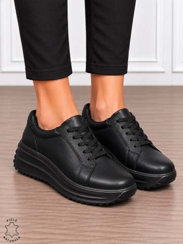 Pantofi damă din piele naturală cu stil urban și finisaje elegante CRL1907 NEGRU - Img 3