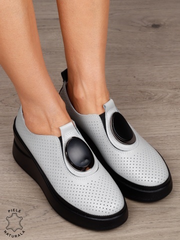 Pantofi damă din piele naturală model comod cu element decorativ frontal CRL1443 GRI - Img 2