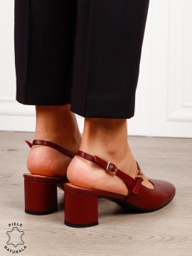 Pantofi dama eleganti cu toc gros si inchidere dubla CRL1608 BORDO - Img 4