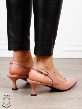 Pantofi dama eleganti din piele naturala cu toc subtire si varf ascutit CRL1617 ROZ - Img 4