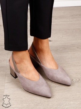 Pantofi dama eleganti din piele naturala Intoarsa cu varf ascutit CRL1631 GRI - Img 3