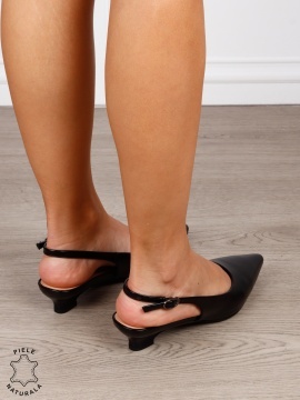Pantofi dama eleganti slingback cu toc mic CRL1606 Negru - Img 4