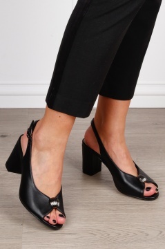 Pantofi Eleganti dama decupati din piele Ecologica cu brant din piele naturala CRL1586 NEGRU
