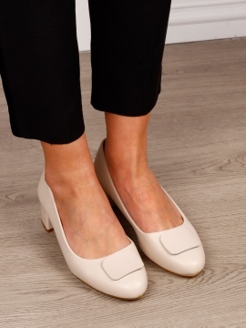 Pantofi Eleganti dama din piele Ecologica cu brant din piele naturala CRL1584 Bej - Img 4