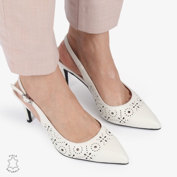 PANTOFI ELEGANTI dama din Piele Naturala CU TOC SUBTIRE SI INALT CRL1399 ALB - Img 2