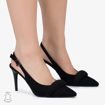 PANTOFI ELEGANTI dama din Piele Naturala INTOARSA CU TOC SPECIAL CRL0998 NEGRU