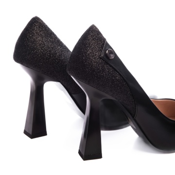 Pantofi Eleganti din Piele Ecologica cu toc special si Sclipici CRL0724 NEGRU - Img 3