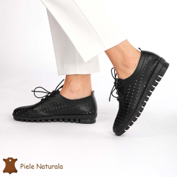 Pantofi Perforati dama din Piele Naturala cu mici perforatii CRL0188 NEGRU - Img 1