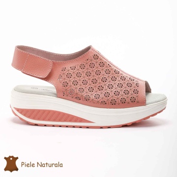 Pantofi Perforati dama din Piele Naturala cu talpa inalta CRL0187 ROZ - Img 3