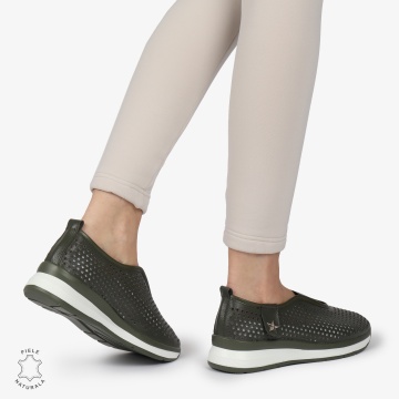 Pantofi Perforati Dama Piele naturală CRL0098 VERDE INCHIS - Img 3