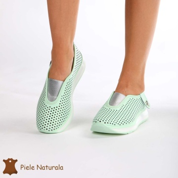 Pantofi Perforati Dama Piele naturală CRL0098 VERDE - Img 2