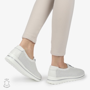 Pantofi Perforati Dama Piele naturală CRL0104 ALB - Img 3