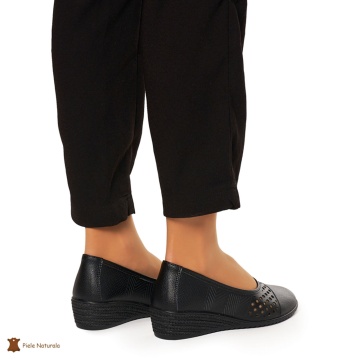Pantofi Perforati Dama Piele Naturala Slip-on CRL0077 NEGRU - Img 4
