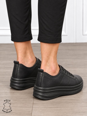 Pantofi sport damă din piele naturală cu design casual și talpă confortabilă CRL1893 NEGRU - Img 3