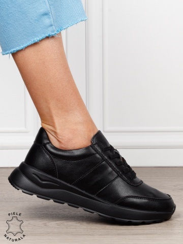 Pantofi sport dama din piele naturală cu design versatil CRL1812 NEGRU