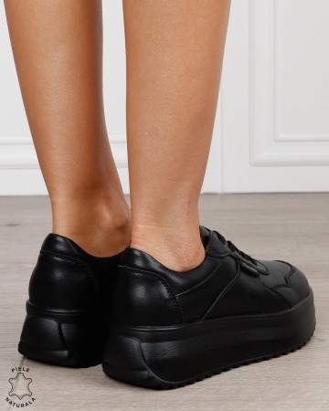 Pantofi sport damă din piele naturală cu siret CRL1881 NEGRU - Img 3