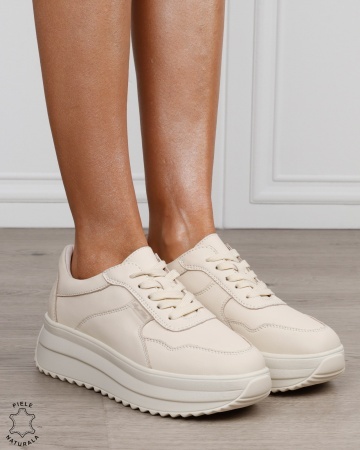 Pantofi sport damă din piele naturală cu talpă înaltă și design modern CRL1881 BEJ