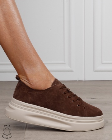 Pantofi sport damă din piele naturală Intoarsa CRL1865 CAFENIU - Img 2